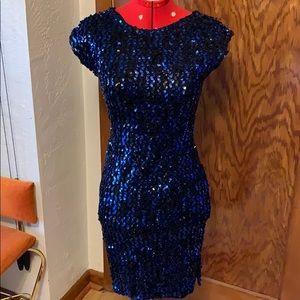 Vintage 1980s blue sequin bodycon cocktail dress